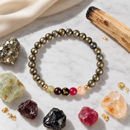 Pyrite Mega Power Lucky 7 Gemstone Bracelet With REAL Gold