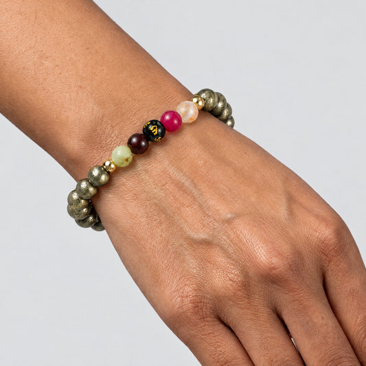 Pyrite Mega Power Lucky 7 Gemstone Bracelet With REAL Gold