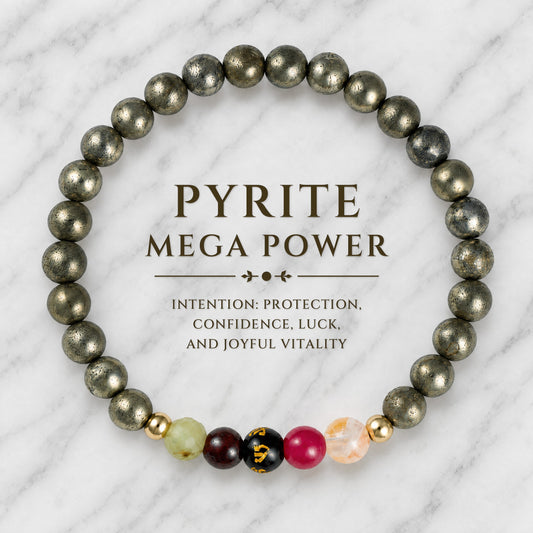 Pyrite Mega Power Lucky 7 Gemstone Bracelet With REAL Gold