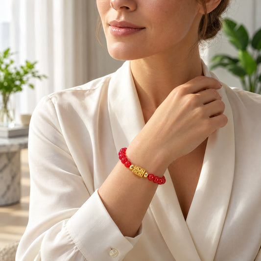Red Jade Divine Riches 11:11 Gemstone Bracelet
