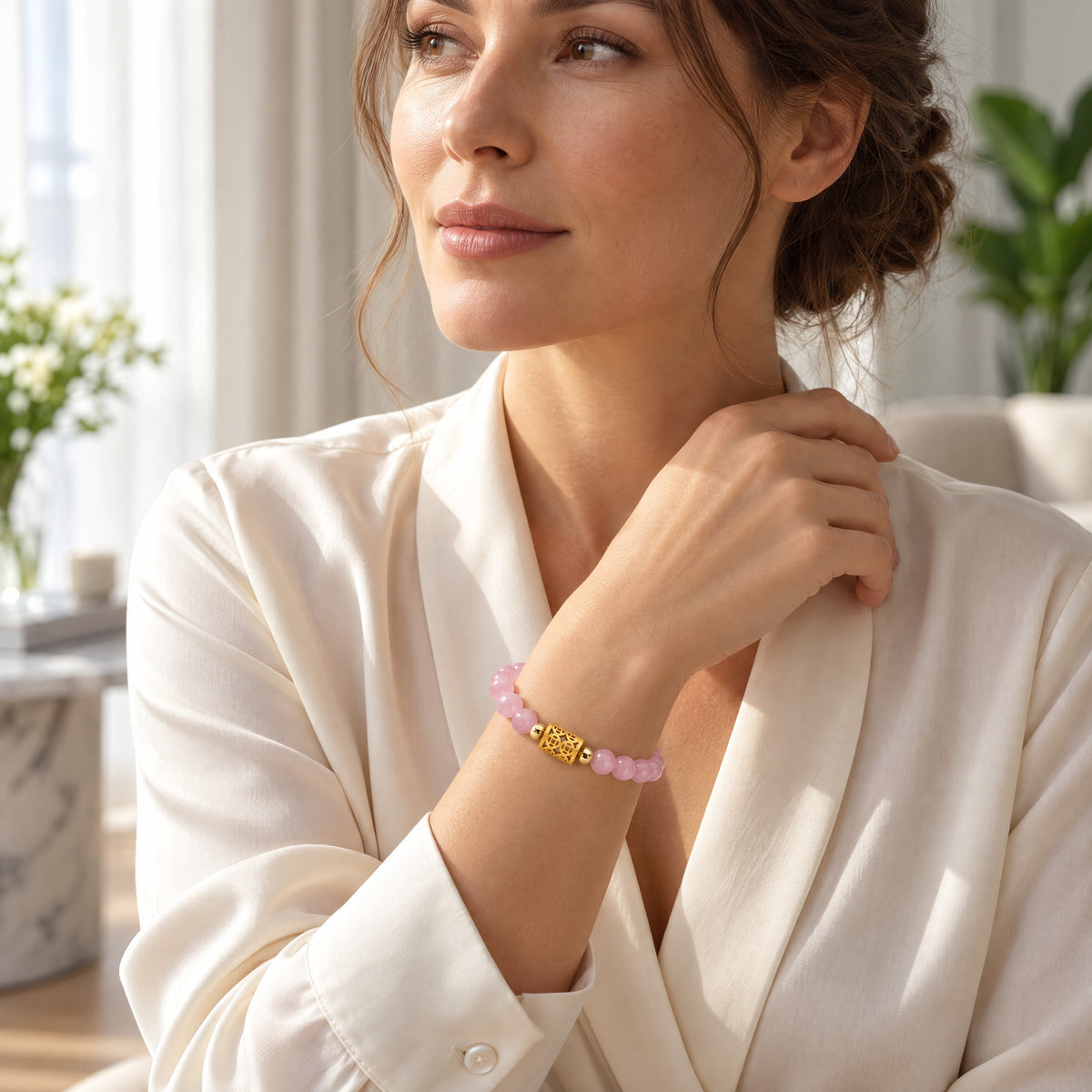 Rose Quartz 11:11 Fortune Flow Gemstone Bracelet