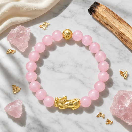 Rose Quartz Feng Shui Lucky Pixiu Love & Wealth Bracelet
