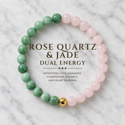 Rose Quartz & Jade Dual Energy Romance Crystal Bracelet