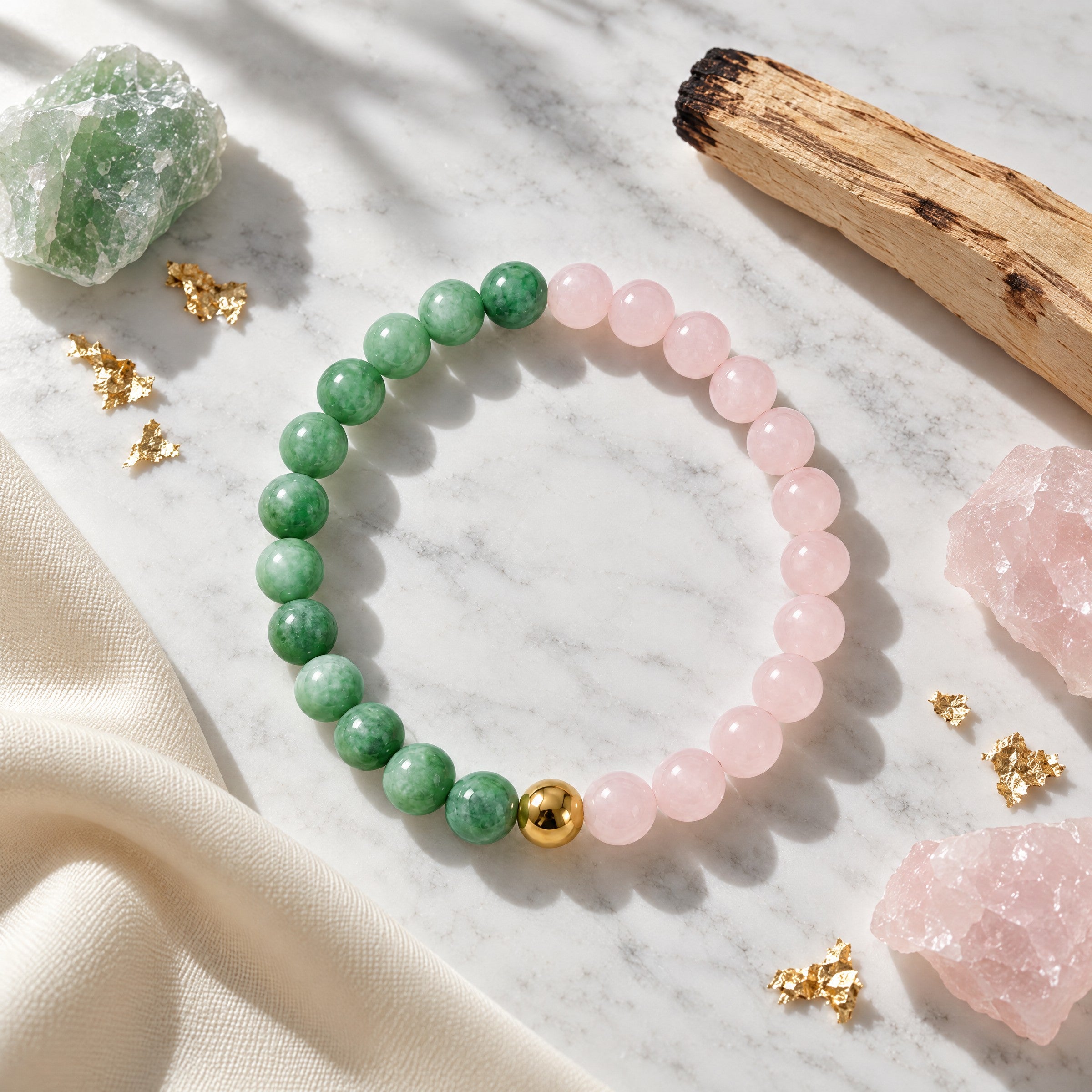Rose Quartz & Jade Dual Energy Romance Crystal Bracelet