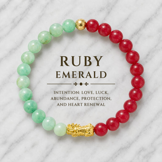 Ruby and Emerald Eclipse 18k Pixiu Bracelet - Wealth