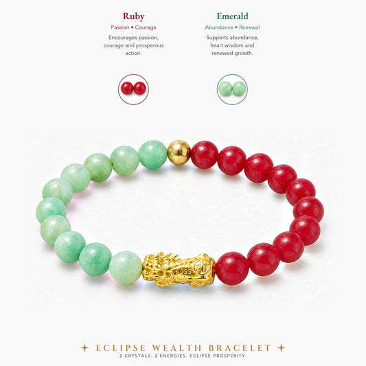 Ruby and Emerald Eclipse 18k Pixiu Bracelet - Wealth