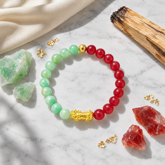 Ruby and Emerald Eclipse 18k Pixiu Bracelet - Wealth