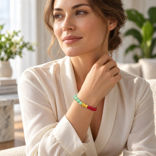 Ruby and Emerald Eclipse 18k Pixiu Bracelet - Wealth