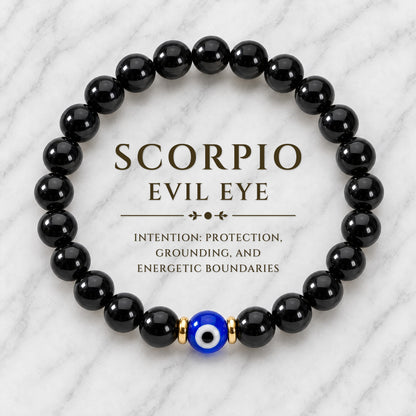 Scorpio Evil Eye Black Obsidian Crystal Protection Bracelet