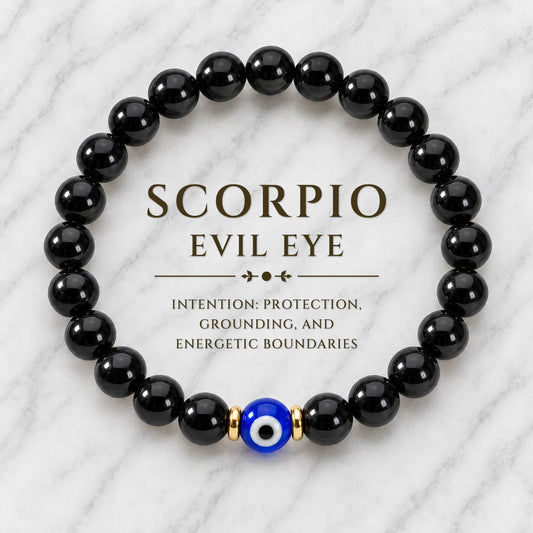 Scorpio Evil Eye Black Obsidian Crystal Protection Bracelet