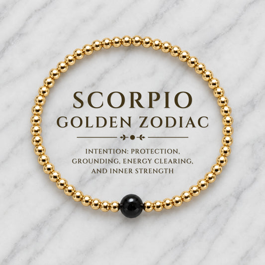 Scorpio Golden Zodiac Black Obsidian 2026 Bracelet REAL Gold