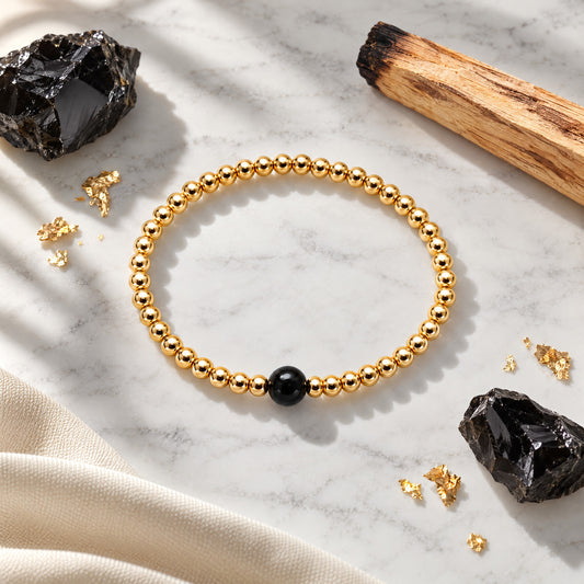 Scorpio Golden Zodiac Black Obsidian 2026 Bracelet REAL Gold
