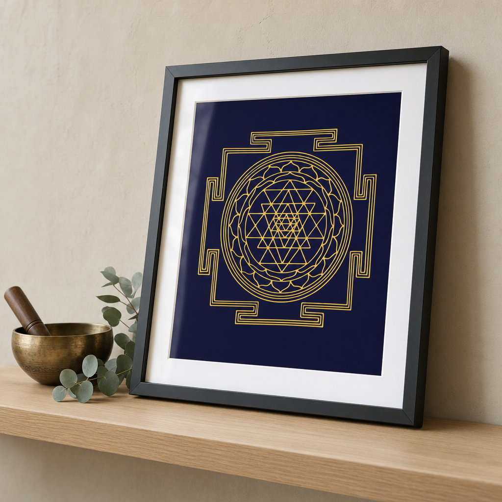 Shri Yantra framed gold sacred geometry print - Eat.Read.Love.