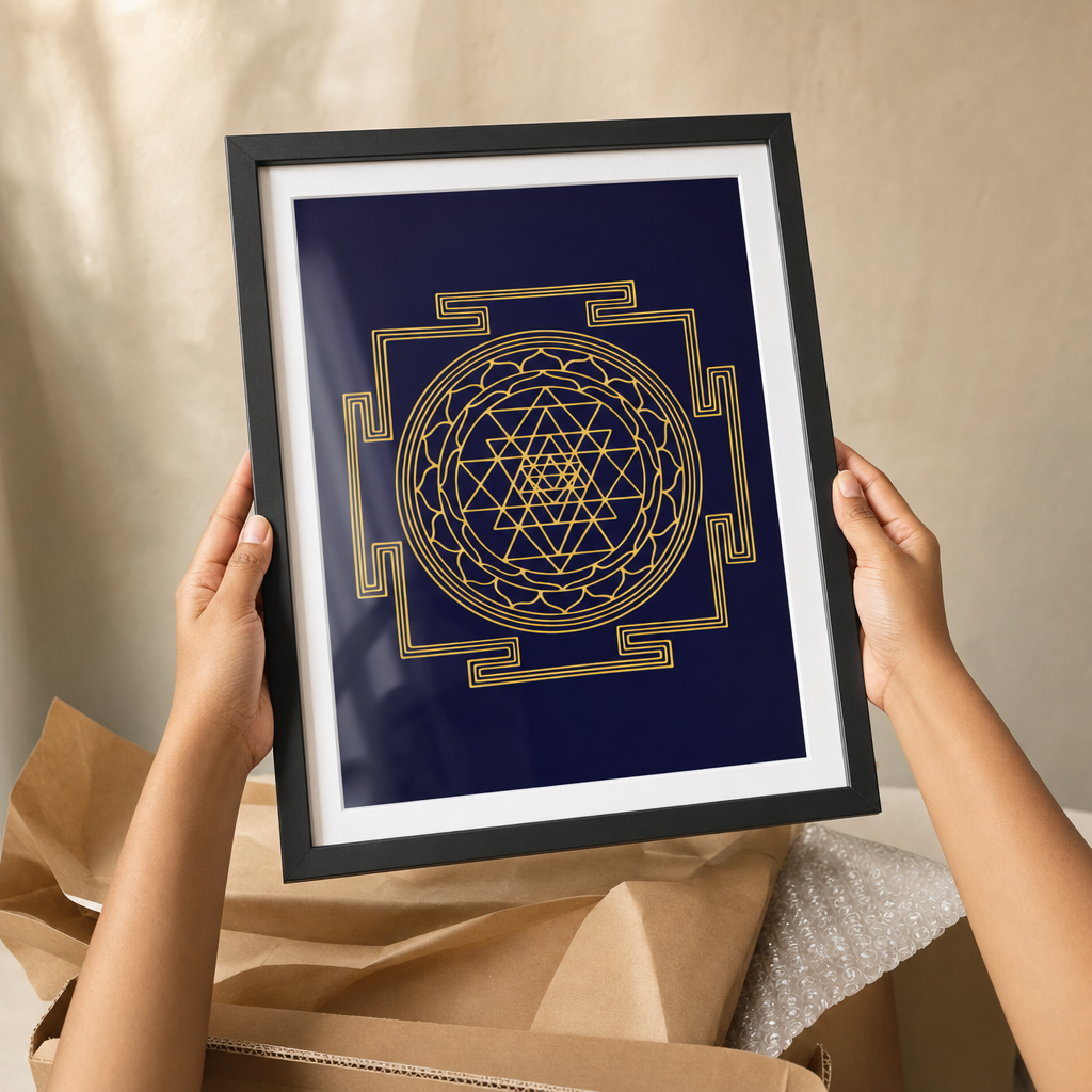 Shri Yantra framed gold sacred geometry print - Eat.Read.Love.