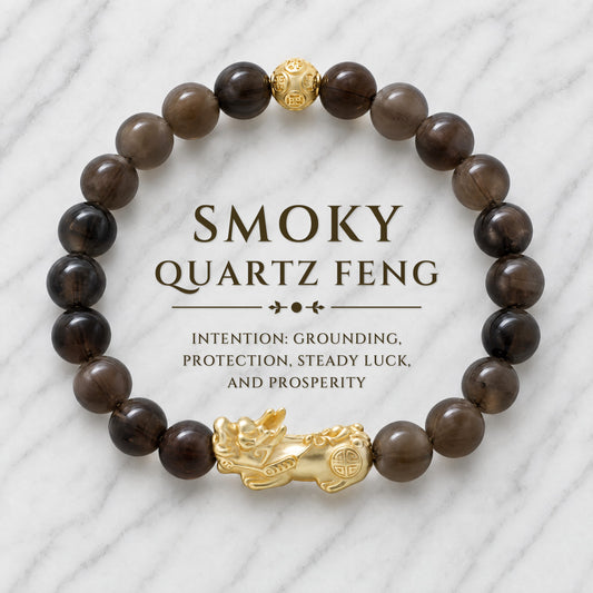 Smoky Quartz Feng Shui Lucky Pixiu Grounding & Wealth Bracelet