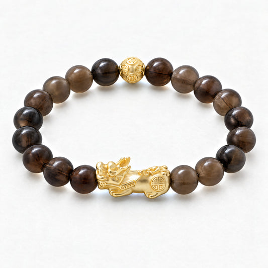 Smoky Quartz Feng Shui Lucky Pixiu Grounding & Wealth Bracelet