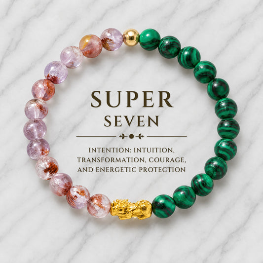 Super Seven and Malachite Eclipse 18k Pixiu Bracelet - Psychic