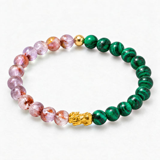 Super Seven and Malachite Eclipse 18k Pixiu Bracelet - Psychic