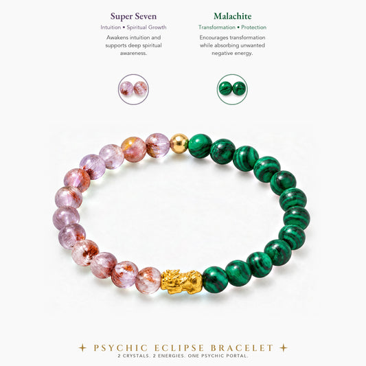 Super Seven and Malachite Eclipse 18k Pixiu Bracelet - Psychic
