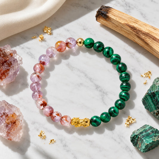 Super Seven and Malachite Eclipse 18k Pixiu Bracelet - Psychic