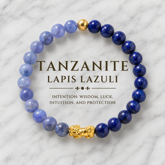 Tanzanite and Lapis Lazuli Eclipse 18k Pixiu Bracelet - Luck