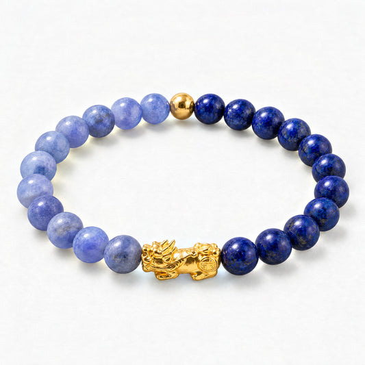 Tanzanite and Lapis Lazuli Eclipse 18k Pixiu Bracelet - Luck