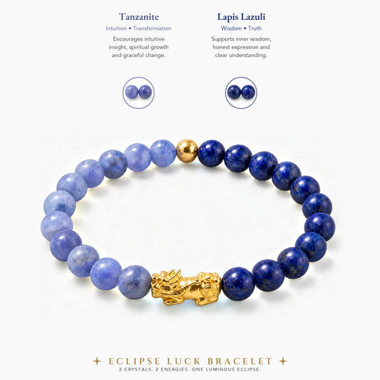 Tanzanite and Lapis Lazuli Eclipse 18k Pixiu Bracelet - Luck