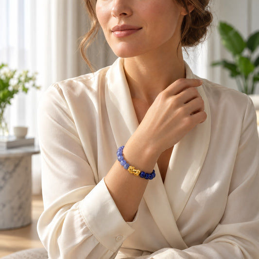 Tanzanite and Lapis Lazuli Eclipse 18k Pixiu Bracelet - Luck