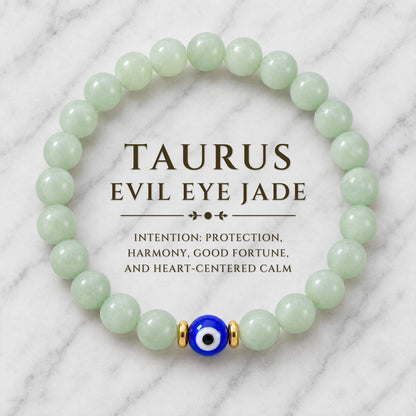 Taurus Evil Eye Jade Crystal Protection Bracelet