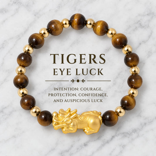 Tigers Eye Infinite Fortune 18k Gold Vermei Pixiu Feng Shui Bracelet