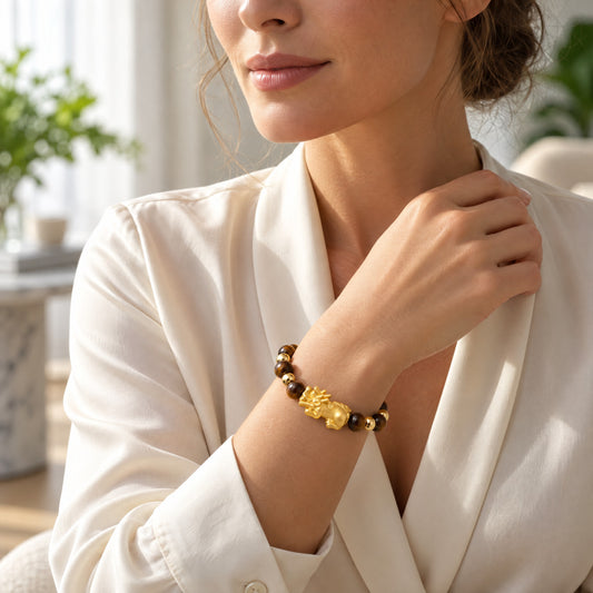Tigers Eye Infinite Fortune 18k Gold Vermei Pixiu Feng Shui Bracelet