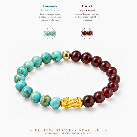 Turquoise and Garnet Eclipse 18k Pixiu Bracelet - Success