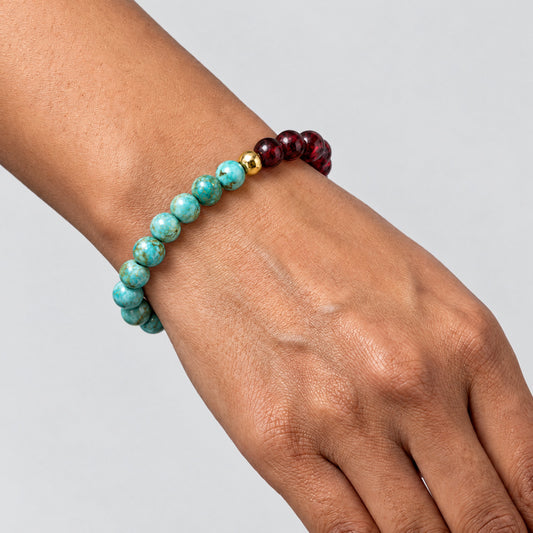 Turquoise and Garnet Eclipse 18k Pixiu Bracelet - Success