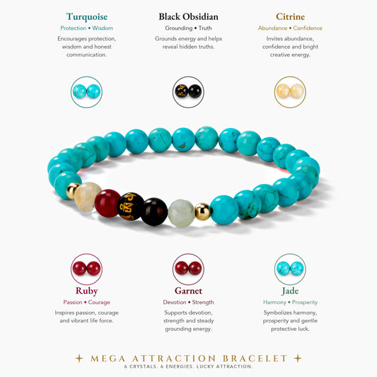 Turquoise Mega Atttraction Lucky 7 Gemstone Bracelet With REAL Gold