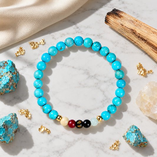 Turquoise Mega Atttraction Lucky 7 Gemstone Bracelet With REAL Gold