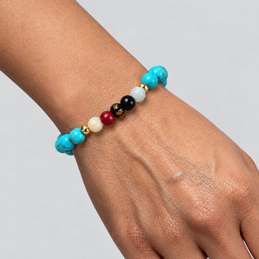Turquoise Mega Atttraction Lucky 7 Gemstone Bracelet With REAL Gold