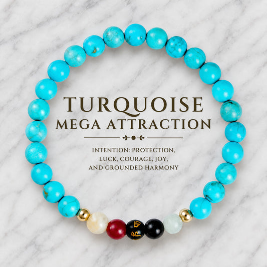 Turquoise Mega Atttraction Lucky 7 Gemstone Bracelet With REAL Gold
