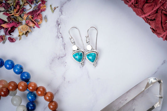 Turquoise Triangle Cut Sterling Silver Earrings - Eat.Read.Love.