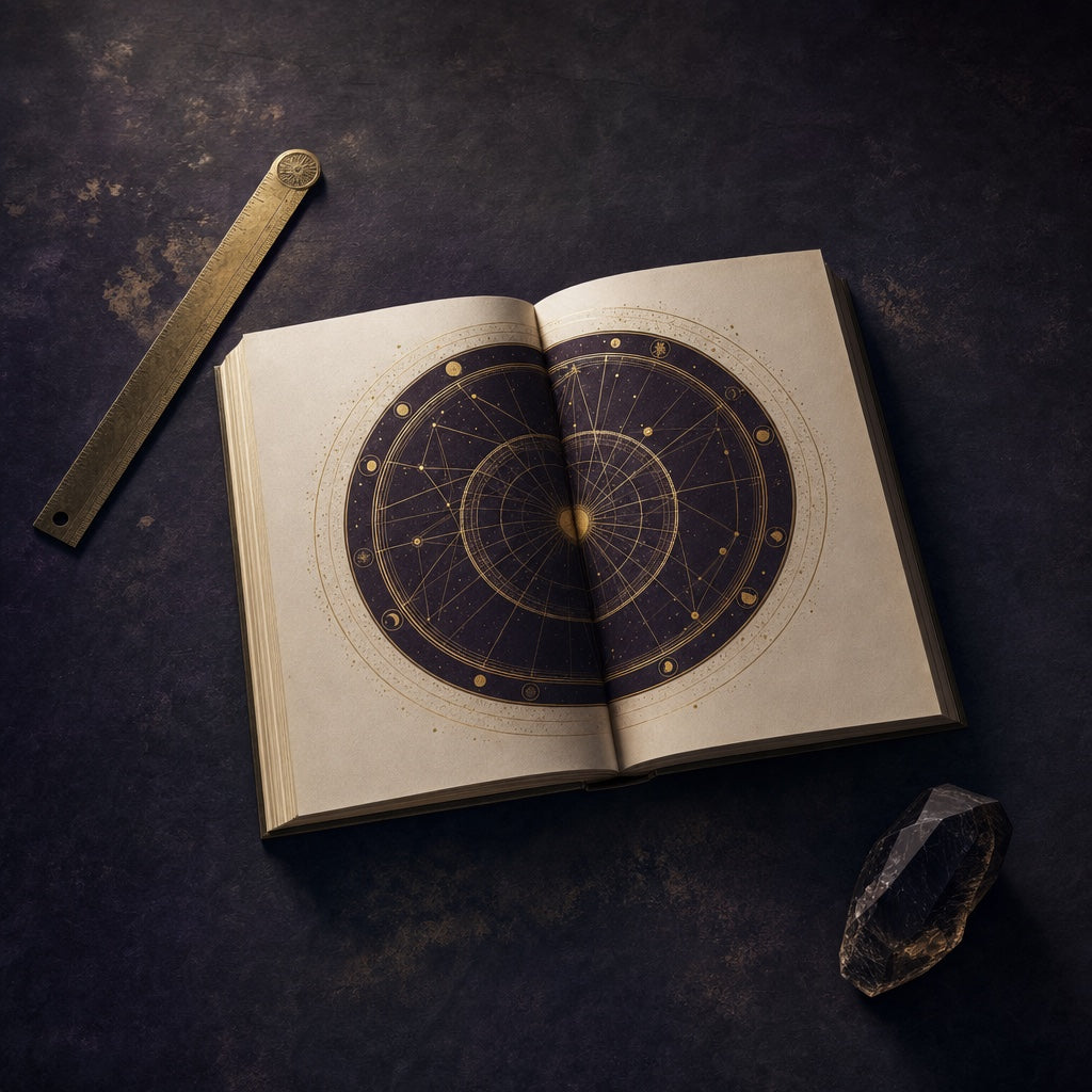 The report open to a full-page golden tropical birth chart wheel