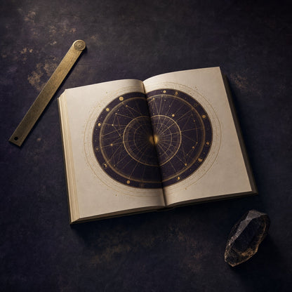 The report open to a full-page golden tropical birth chart wheel